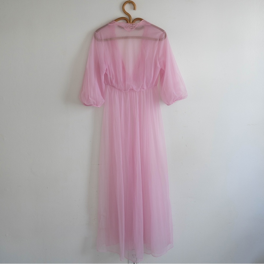 Vintage Pink Sheer Chiffon Maxi Dress | Romantic Floaty Nightgown Style - Picture 6 of 6